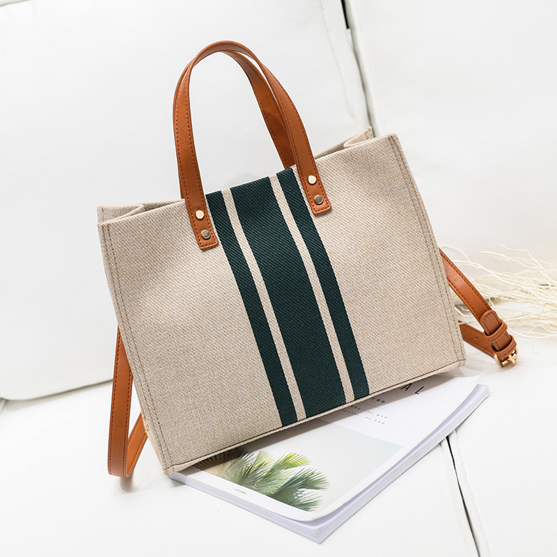 Korean style women's portable briefcase professional commuting striped simple shoulder large bag ins large capacity canvas bag