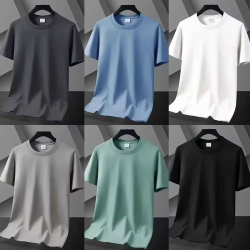 Men's Round Neck Modale Summer Short Sleeve T-Shirt - Pure Color High-End Ice Feel, Slim Fit Silk-Cotton Half-Shirt Top