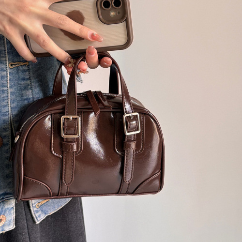 2025 Korean versatile niche retro handbag bag women fashion personality silver Boston bag one-shoulder crossbody bag