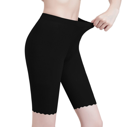 Five-point ice silk safety pants, women's no-wear underwear, anti-exposure, non-curling two-in-one cotton crotch tummy control tight leggings