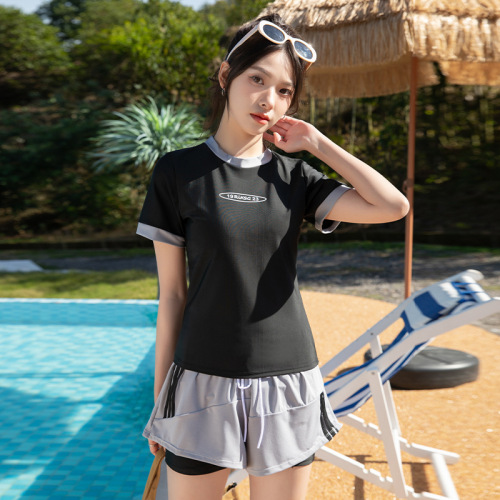 New style women's split swimsuit conservative belly-covering slimming professional sports swimsuit two-piece hot spring swimsuit 135 pounds
