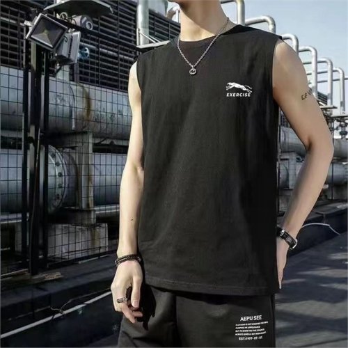 New 2024 Men's Loose Training Tank Top with Wide Shoulder Design, Summer Short-Sleeve Sweatshirt, Round Neck T-Shirt for Sports