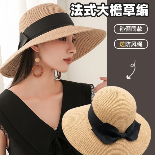 Internet celebrity straw hat women traveling for summer vacation sun protection beach sun hat sun hat bow fisherman hat basin hat