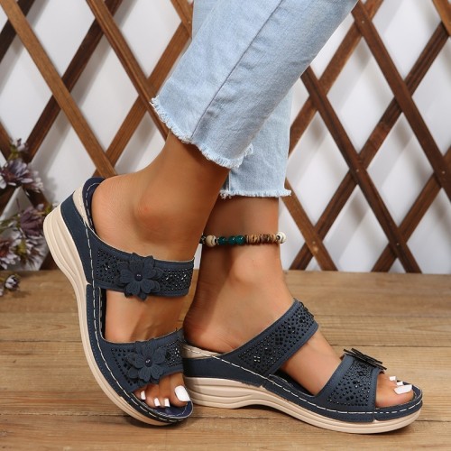 New foreign trade flower sandals women's shoes car line leisure vacation beach wedge comfortable large size foreign trade Europe and America