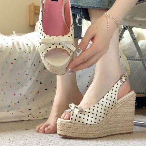 2025 summer woven high heel thick sole casual retro Roman sandals 6.5cm small heeled fish mouth sandals