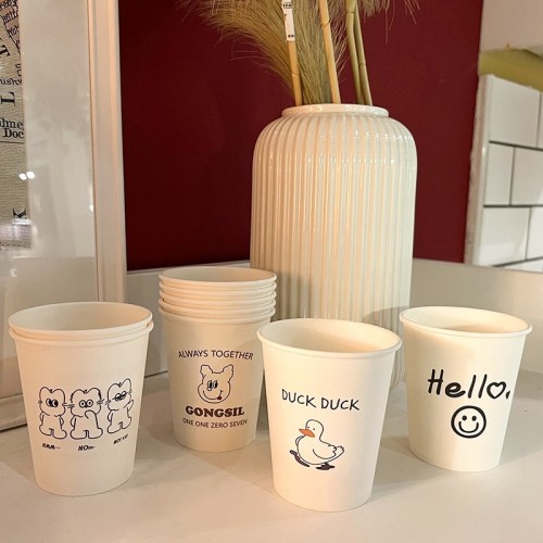 Ins-style thickened commercial cartoon pattern paper cups, household soy milk cups, smiling water cups, available for wholesale
