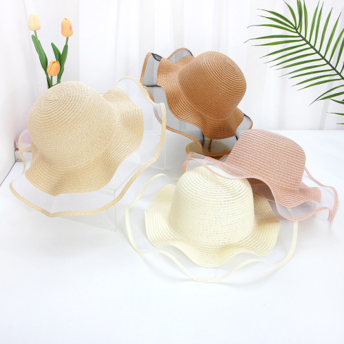【New Style】Mesh wavy straw hat DIY hat embryo large brim woven straw hat women's seaside sun protection sun hat