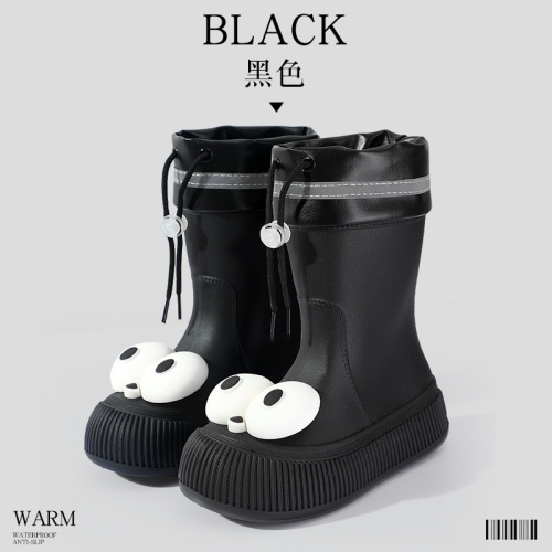 Women's fashionable outdoor women's water shoes non-slip waterproof plus velvet parent-child rain boots mid-tube water boots children's rain boots