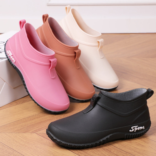 Dirty resistant women's rain boots fashionable thick sole non-slip waterproof short tube water shoes kitchen work soft sole glue low top rain boots for women