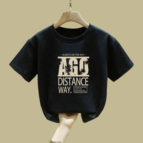 2374#2025 Summer New Baby Kids' Clothing Top 100% Cotton Boys' Girls' Short Sleeve T-Shirt Base Shirt Trendy