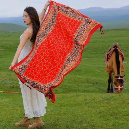 Ethnic style scarf sunscreen shawl for women with high-end sense Inner Mongolia, Xinjiang, Qinghai, Northwest Grassland Tourism Scarf