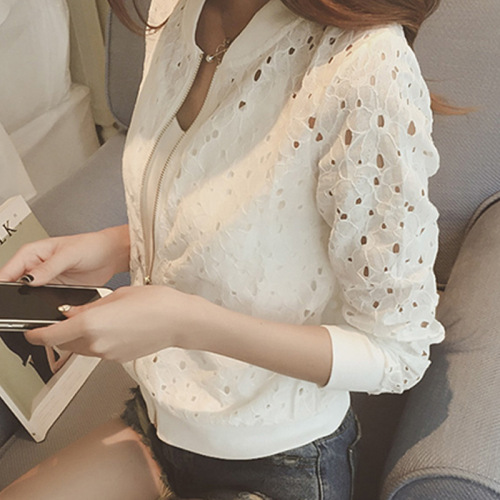 Wholesale 2025 Summer New Korean Style Thin Long Sleeve Lace Sun Protective Women's Short Zipper Baseball Jacket Outerwear