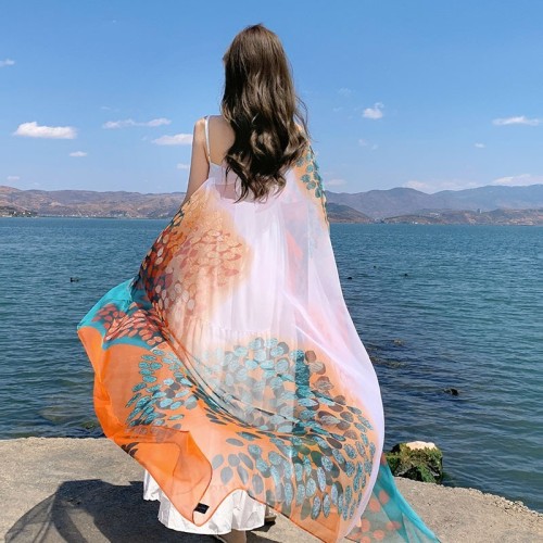 2025 new Youruoya silk scarf for women's beach sun protection shawl Sanya seaside shawl scarf for summer thin style