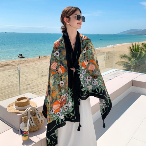 Ethnic style sunscreen shawl Yunnan Tibet tourism outfit seaside beach long silk scarf for women summer scarf
