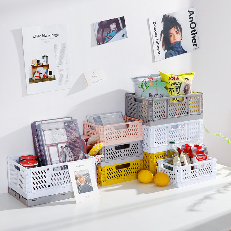 Desktop storage box folding storage basket snack storage basket creative stackable living room large refrigerator storage box