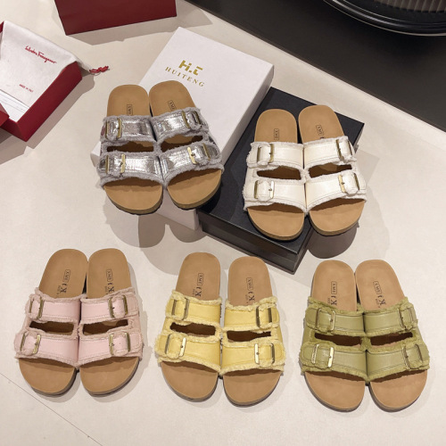 Chunky-heel belt buckle Birkenstock sandals women's outdoor wear 2025 summer new retro soft flat strap beach flip-flops