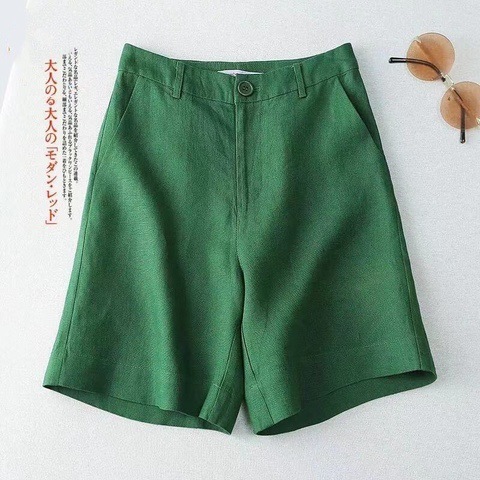 Cotton Linen Shorts Women Summer New High-Waist Loose Straight Leg Pants Women Linen Medium Pants Versatile Five-Finger Shorts for Girls