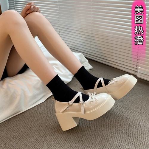 Flat Mary Jane Leather Shoes for Women, Paired with Dresses, French Thick Heel Women's Fashion Single Shoes, Spring and Autumn, High-end Sensation