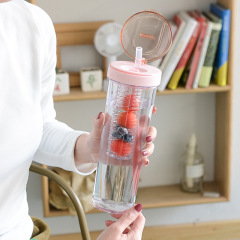 Summer plastic straw water cup large capacity student INS Feng fruit flower tea cup ladies portable cup
