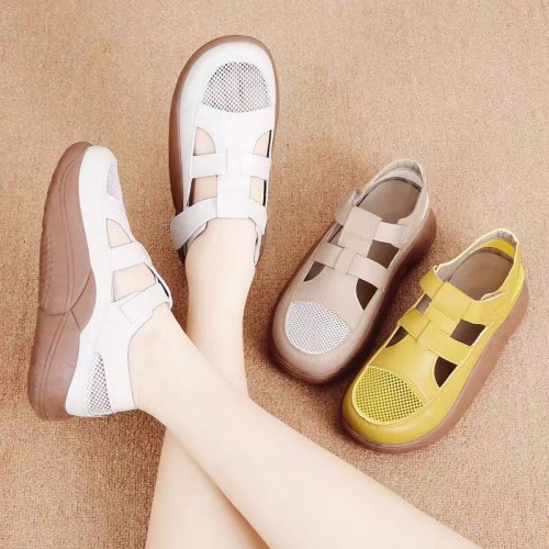 2024 Summer New Ins Mesh Breathable White Shoes Women's Korean Style Velcro Student Hollow-out Casual Shoes