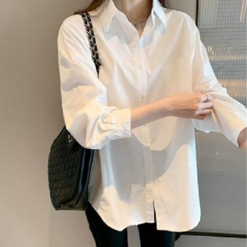 Basic long-sleeved white shirt for women, new versatile basic workwear, can be layered, retro-style women's shirt