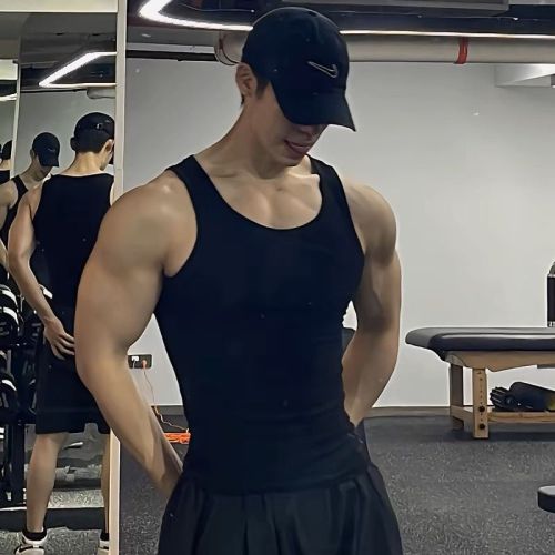 Summer American-style lightweight sports fitness thick-threaded cross-back vest for men, running training, elastic slim-fit, sweat-absorbent and breathable