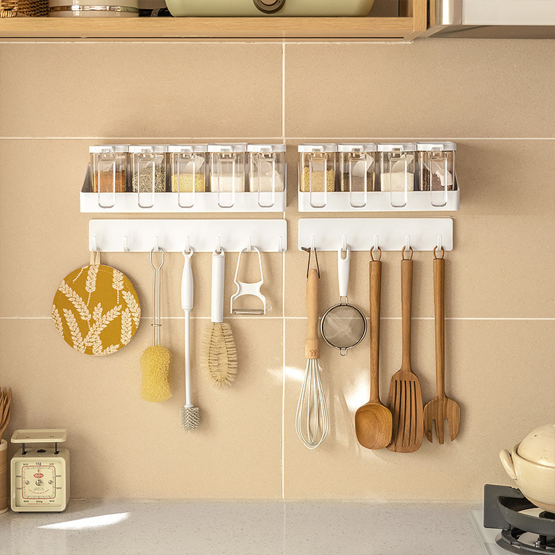 Yimingjia Kitchen Shelf Wall-mounted Spice Rack Plastic No-Drill Multi-purpose Spatula Spoon Storage Stand