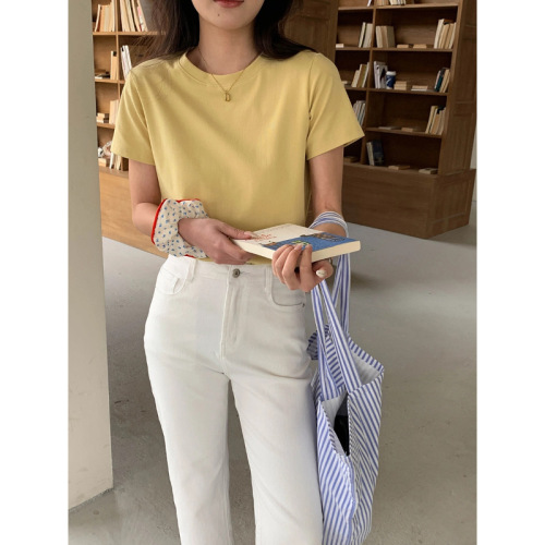 3th Morning Sun Island Korean version simple temperament slim short-sleeved T-shirt ZY2838