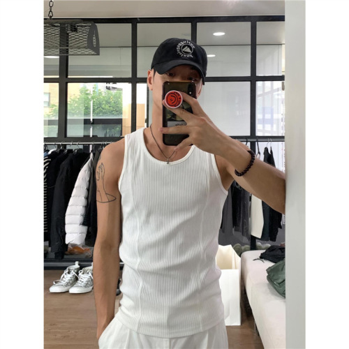 White sleeveless denim shirt men's summer American casual versatile old man's shirt sports fitness textured t-shirt
