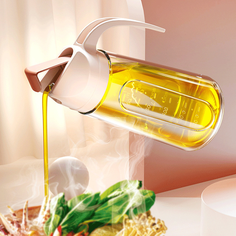 Automatic Open-Close Glass Oil Bottle with Graduations, Kitchen Oil Dispenser, Leak-Proof, Gravity-Sensing, Large Capacity