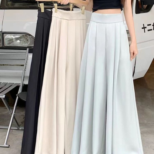 Extra-large flare-leg pants skirt for women, 2024 spring, thin pleated suit pants, high-waisted, draping, slimming, casual, trendy