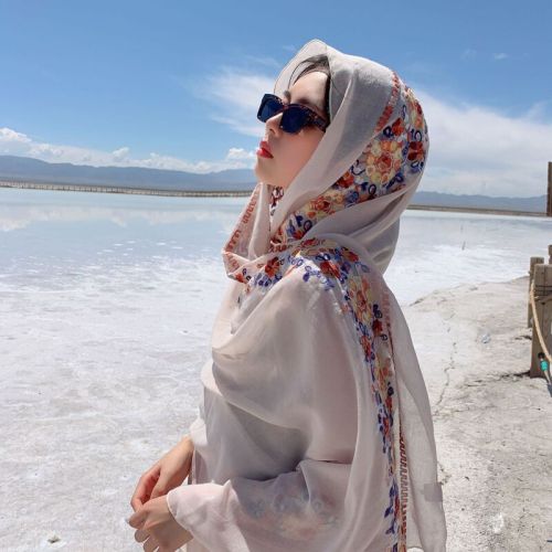 Bohemian style outdoor beach towel, sun protection shawl, women's scarf, photo embroidery, ethnic style travel scarf