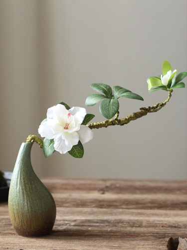 Creative water-cultivated plant vase, living room flower arrangement, minimalist retro ceramic, dried flower decoration, Zen-style vase, ginger tea.