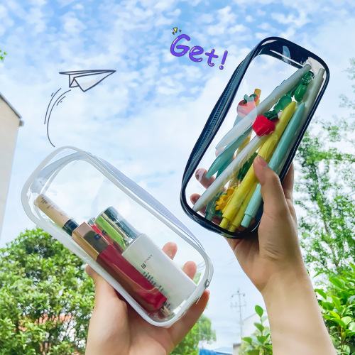 Cross-border transparent student PVC pencil case customization Internet celebrity stationery girls INS makeup large capacity storage bag wholesale