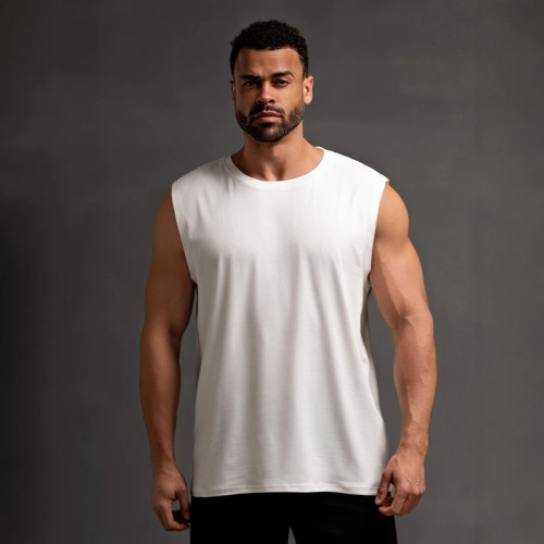 Cross-border solid color sleeveless T-shirt men, large size sports vest men, trendy men, loose base shirt and waistcoat