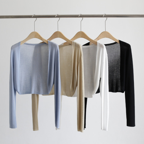 Short knitting sun protection cardigan for women 2024 summer new thin style, matches skirts, shawls, outerwear, trendy