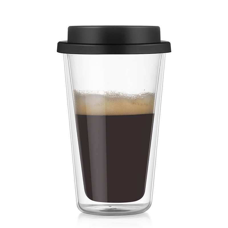Double-layer glass cup high borosilicate glass water cup household heat insulation cup with lid cross-border coffee cup custom cup