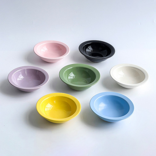 Ins-style macaron color edge pet bowl high-end ceramic bowl cat bowl dog bowl anti-black chin food bowl dog basin