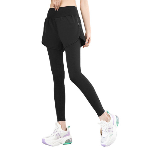 Fake two-piece yoga pants spring and autumn sports pants women's high waist hip lifting running fitness pants traceless nude yoga clothing