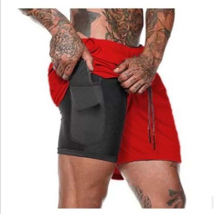 Cross-border Amazon New Men's Fitness Sports Shorts Summer Casual Breathable Double-layer Shorts Quick-drying Five-pocket Shorts
