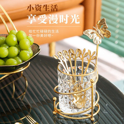 Internet celebrity fork small spoon golden leaf fruit fork storage jar dessert creative home cute cake fork