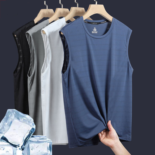 Thin summer men's breathable solid color mesh vest soft and comfortable sports T-shirt trendy base shirt men