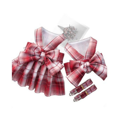 Pet JK plaid dog skirt chest strap leash walking dog cat vest clothes Teddy Fighting cat supplies