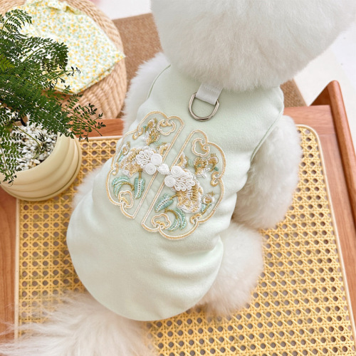 New spring and summer pet Chinese style dog and cat clothes Teddy Bichon Bear New Chinese style embroidery pulling vest