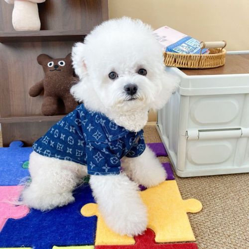 Dogs and cats spring and summer denim short-sleeved shirt Korean handsome small and medium-sized dog clothes Teddy Bichon Bear Yorkshire