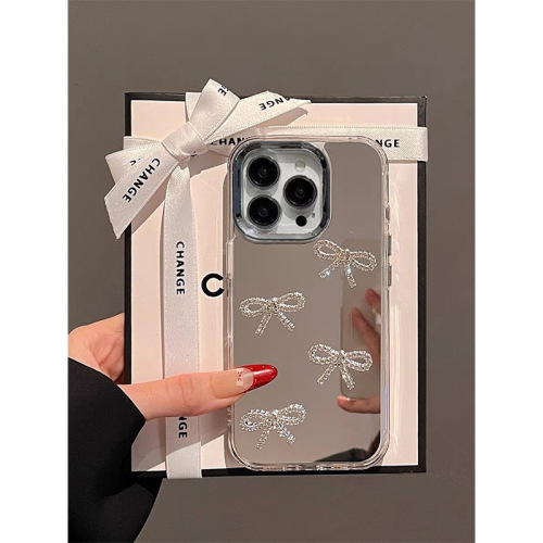 Rhinestone bow tie mirror mobile phone case suitable for iPhone 16 high-end European and American personality creative Apple 15 protection case