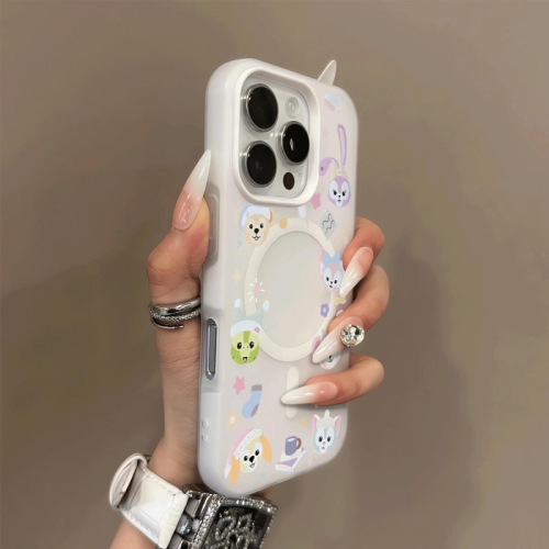 Magnetic Jelly Dual-Function Phone Case with Back Panel Hollow Protection Case for Apple iPhone with Stand, Cute for Girls