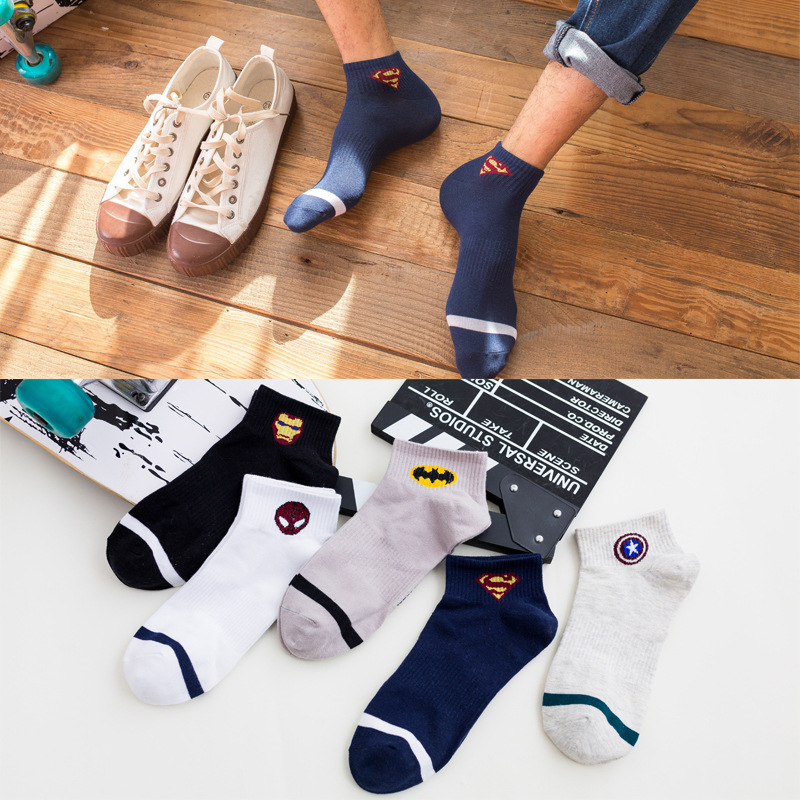 Avengers Superman Batman Iron Man Team USA Spider-Man Short Cotton Men's Ship Socks Manufacturer Wholesale