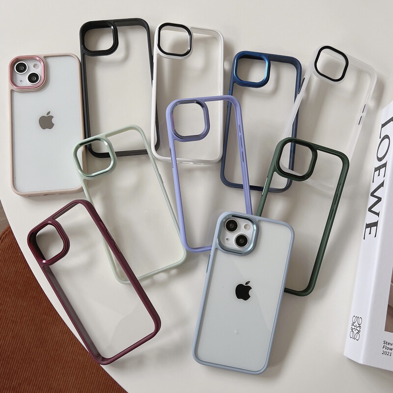 Applicable to Apple iPhone 15 Pro Max minimalist monochrome phone case, 13 metal, 12 transparent groove, anti-slip for women