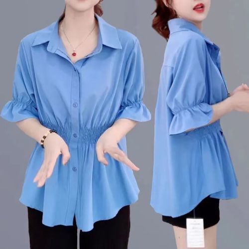 2025 Women's Fitted Waist Blouse Summer Loose Korean Version Youthful and Elegant Top Design Sense Minority Fashion Shirt